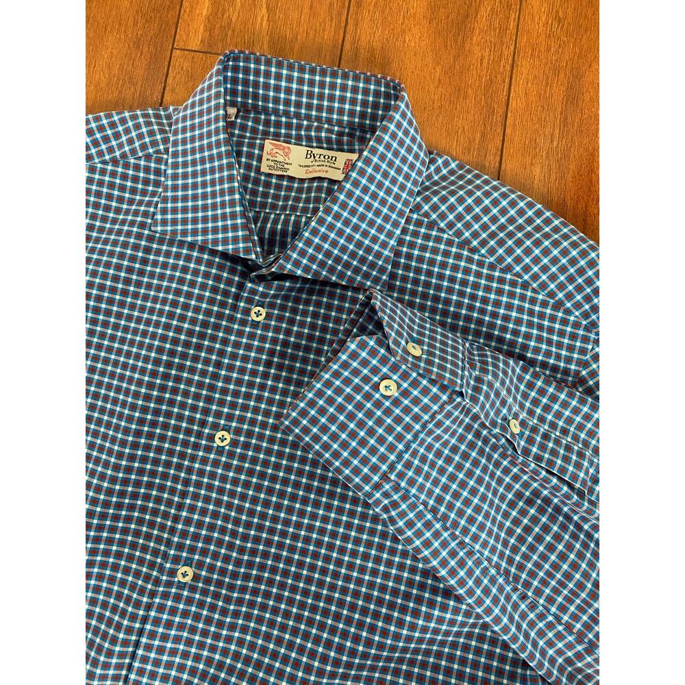 Men Byron British Style Romania Tailored Fit plaid button up dress shirt  XL